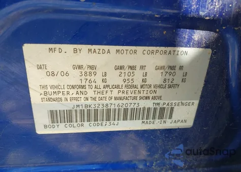 2007 Mazda Mazda3 S Touring from USA, damaged, VIN JM1BK323871620773